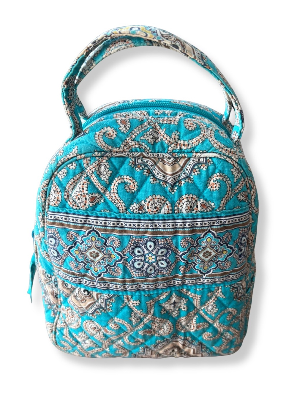 Vera Bradley Turquoise Paisley Quilted Lunch Bag Cooler Insulated Zip Tote Blue